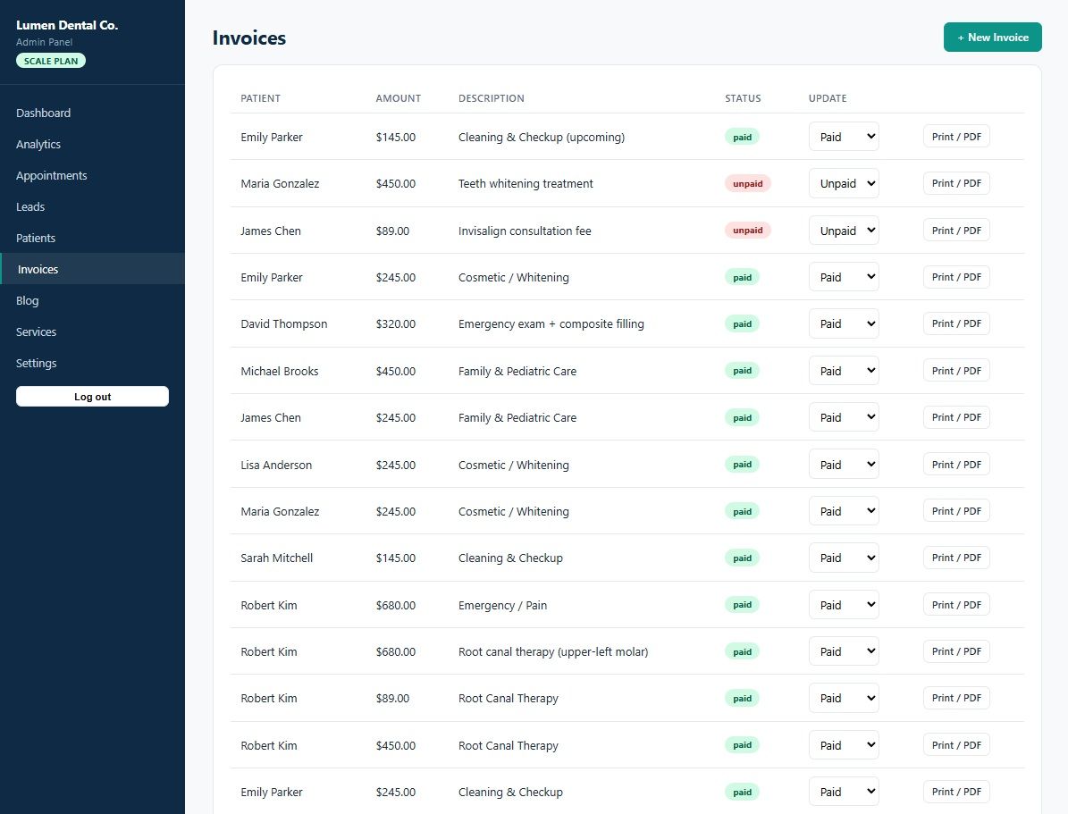 Invoicing screenshot
