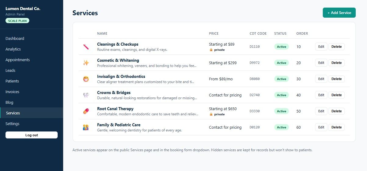 Services manager screenshot